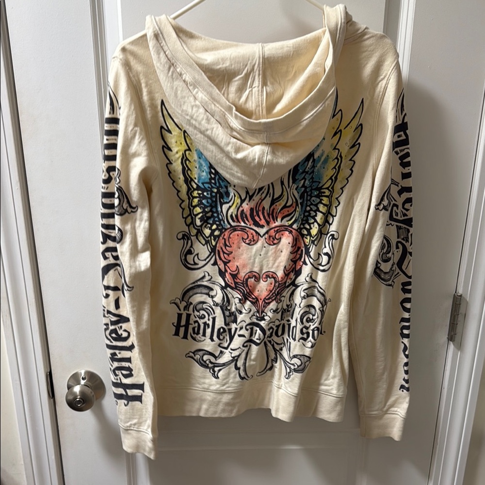 Harley-Davidson Cream and Black Graphic Hoodie